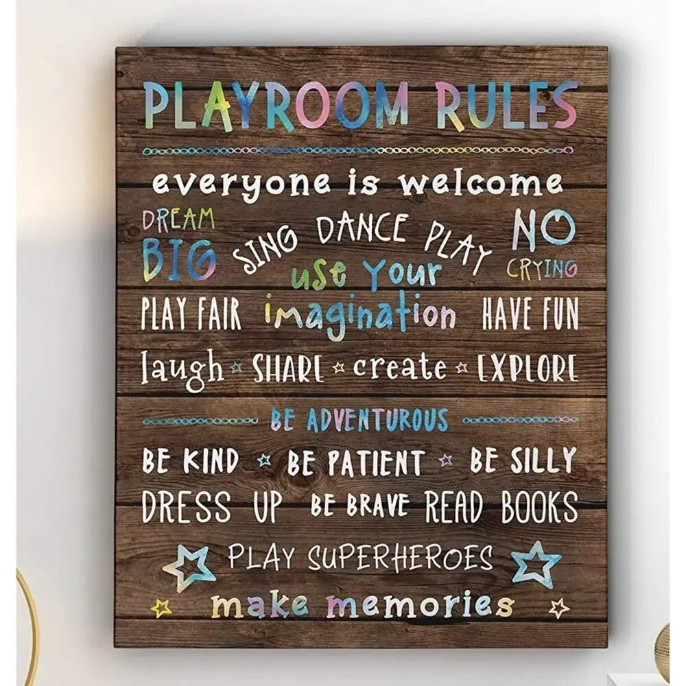 Playroom Rules Sign Board Wall Decor Canvas Art for Classroom or Playroom 11x14”